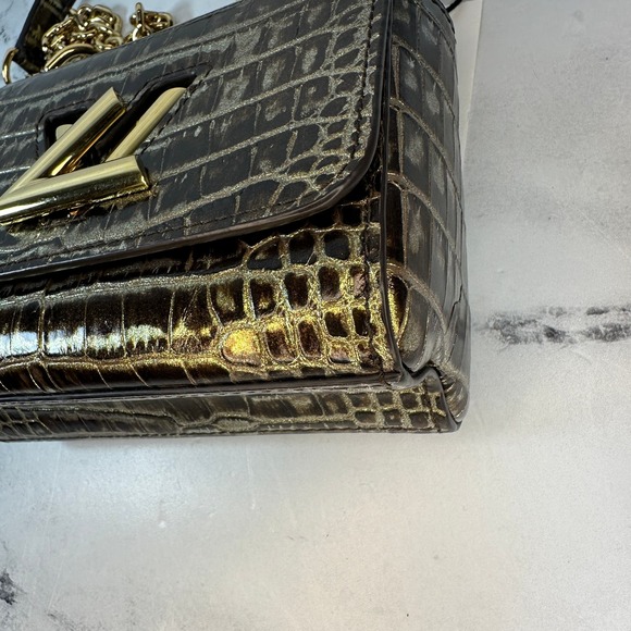 Louis Vuitton Alligator Twist Bag PM Mini Monogram Crossbody Gold Crocodile LV - Picture 11 of 16